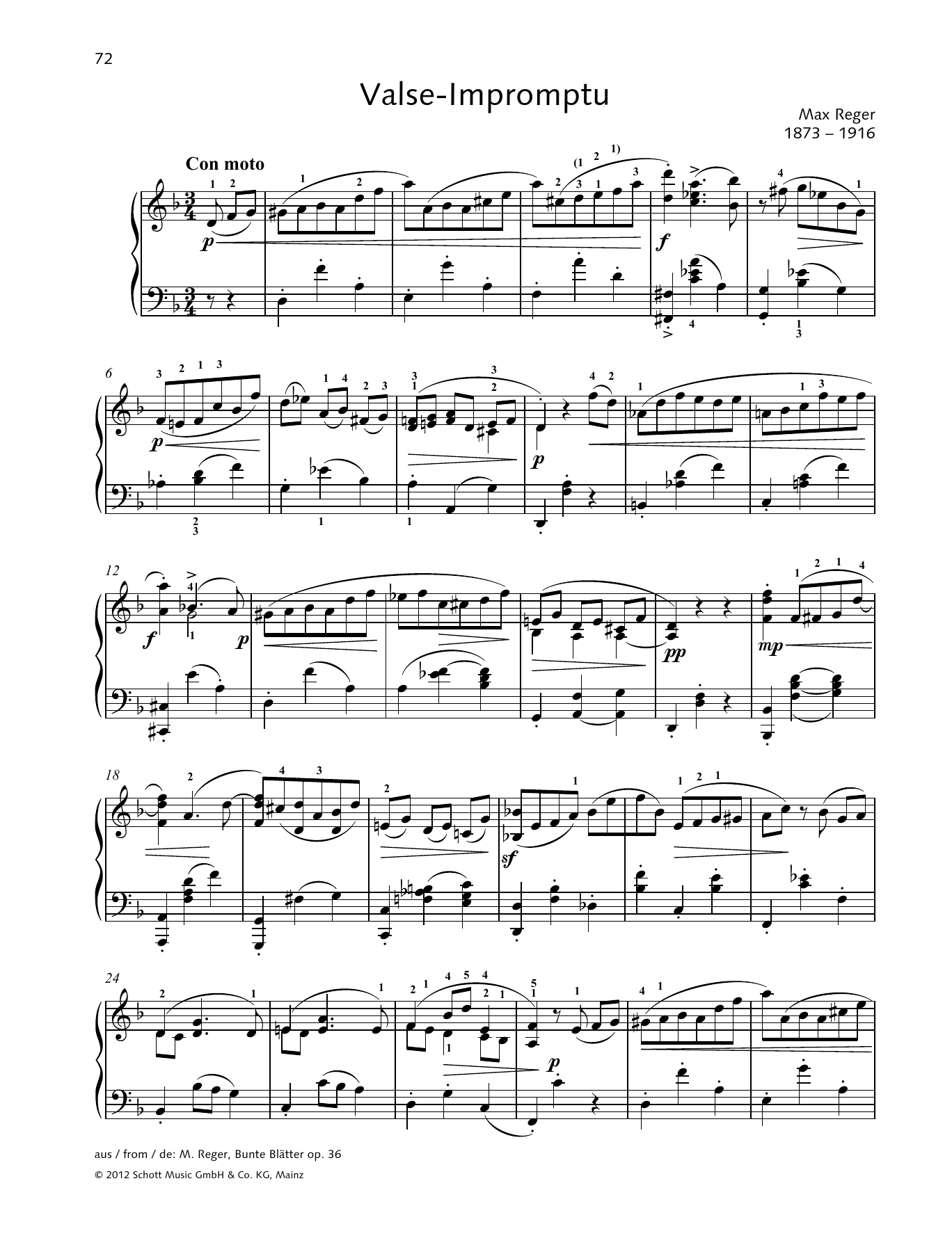 Max Reger Valse-Impromptu sheet music notes and chords arranged for Piano Solo