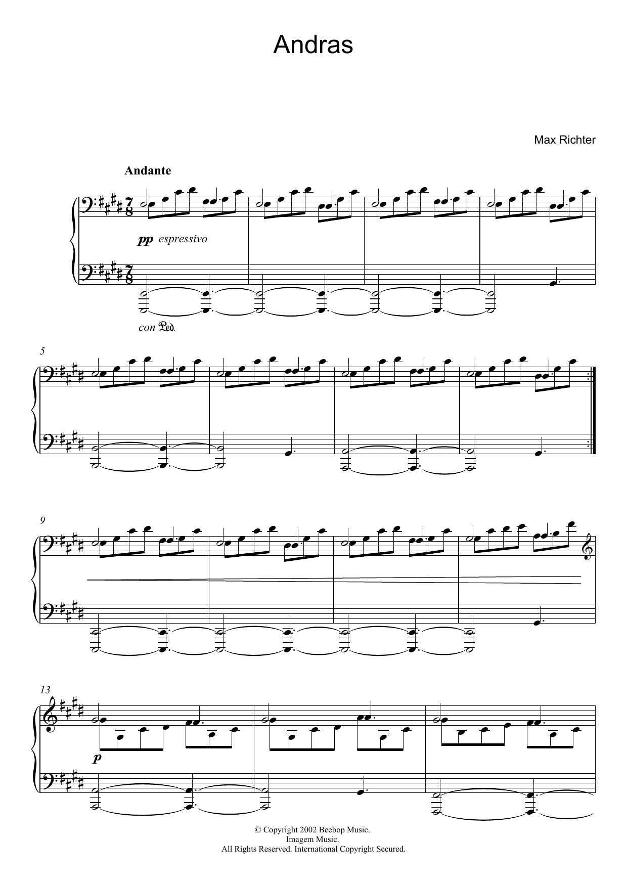 Max Richter Andras sheet music notes and chords arranged for Piano Solo