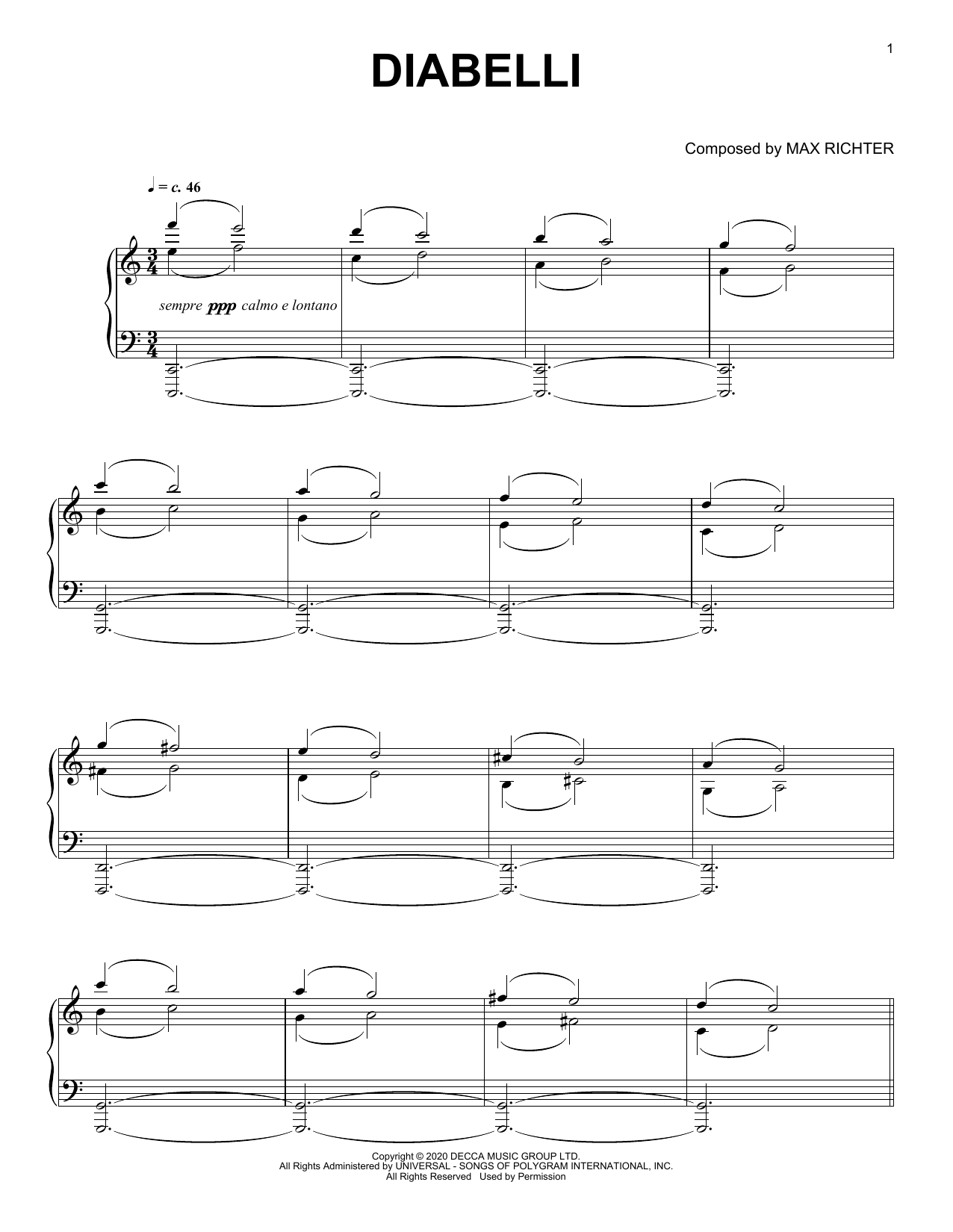 Max Richter Diabelli sheet music notes and chords arranged for Piano Solo
