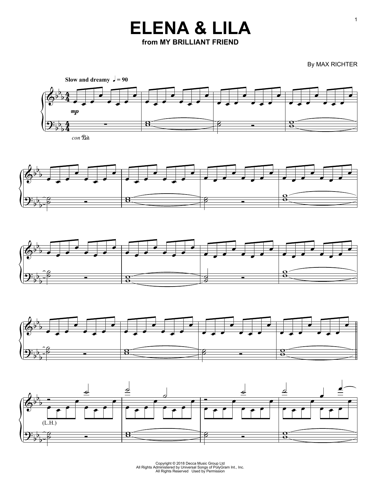 Max Richter Elena & Lila (from My Brilliant Friend) sheet music notes and chords arranged for Piano Solo