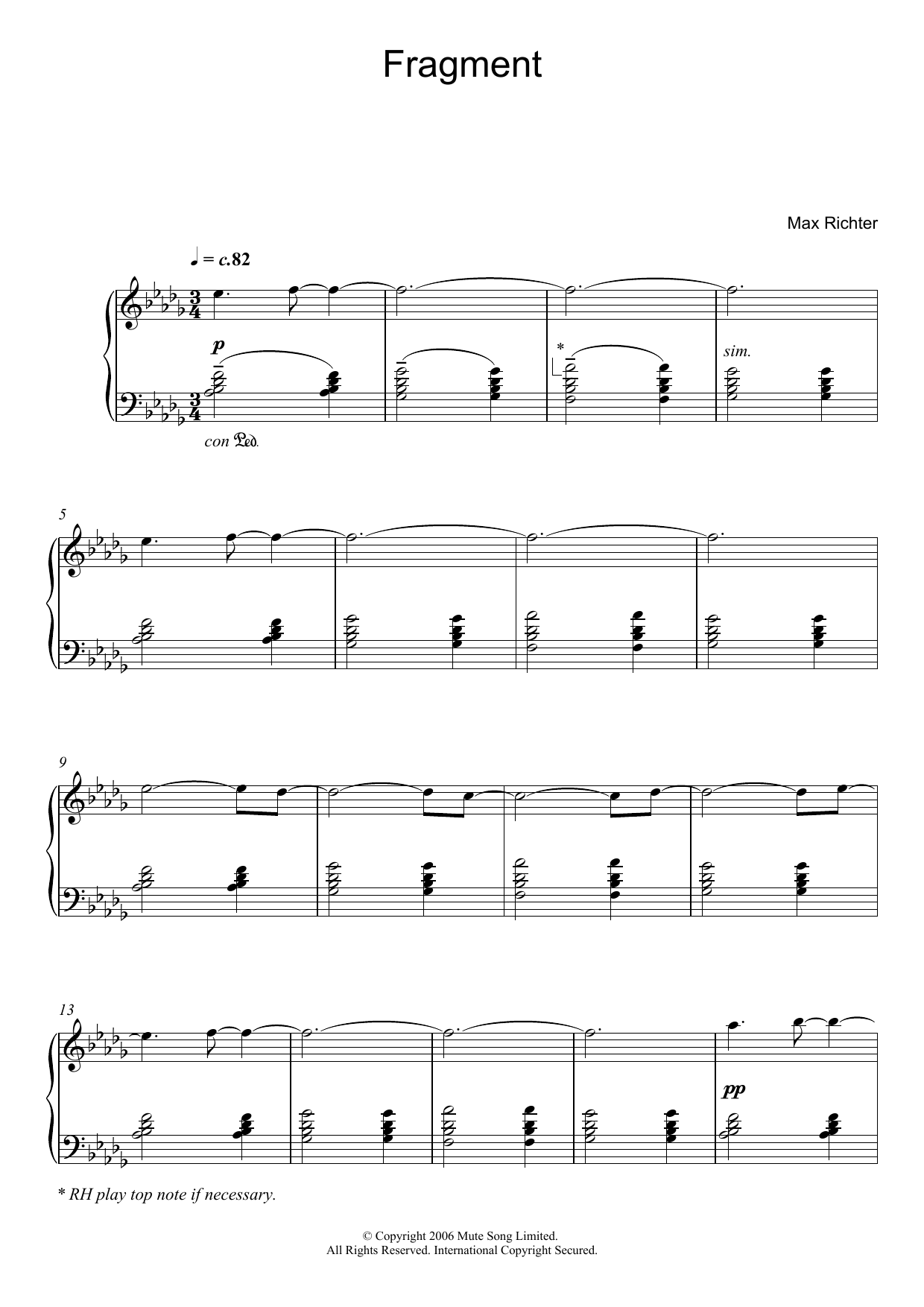 Max Richter Fragment sheet music notes and chords arranged for Piano Solo