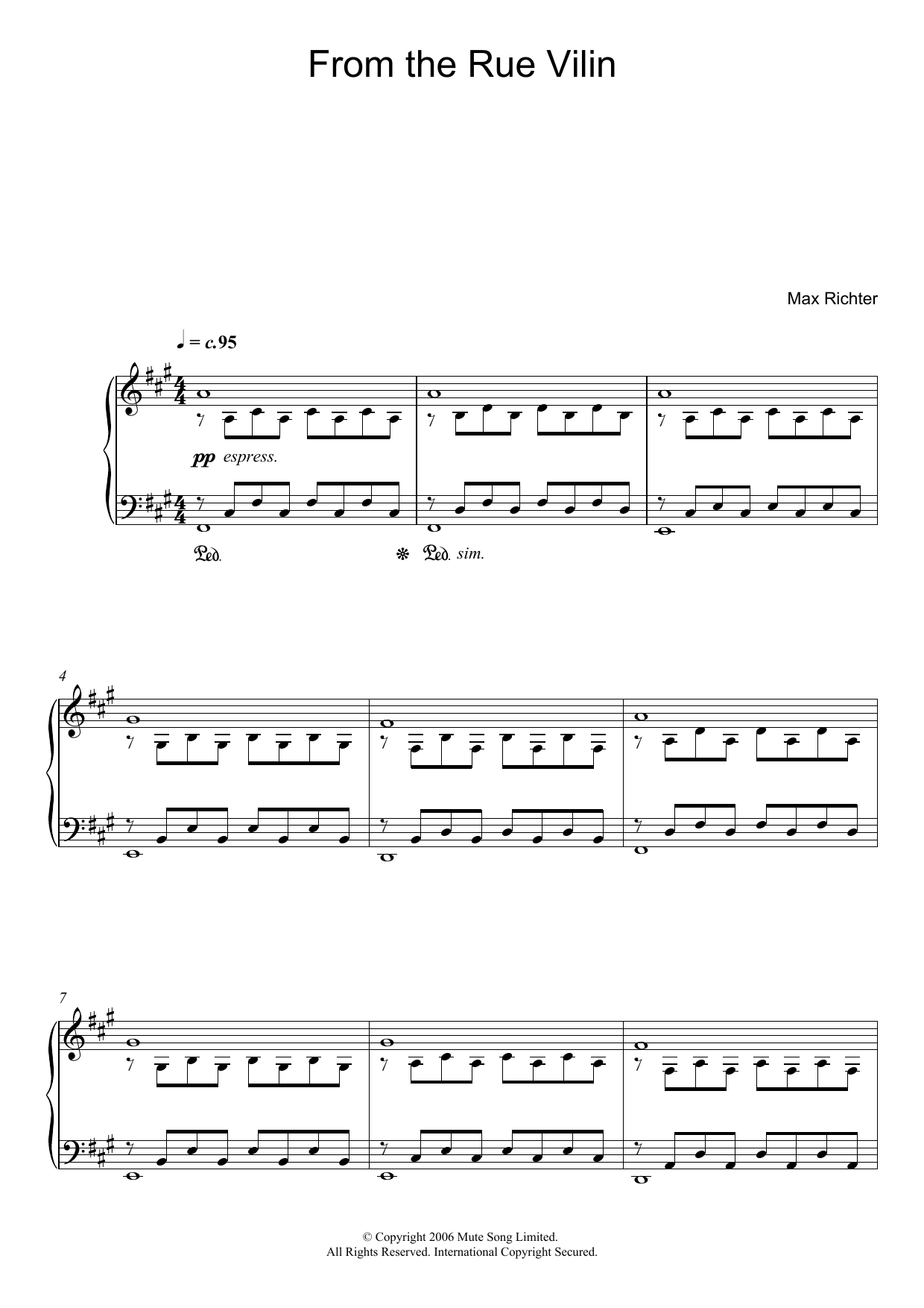 Max Richter From The Rue Vilin sheet music notes and chords arranged for Piano Solo