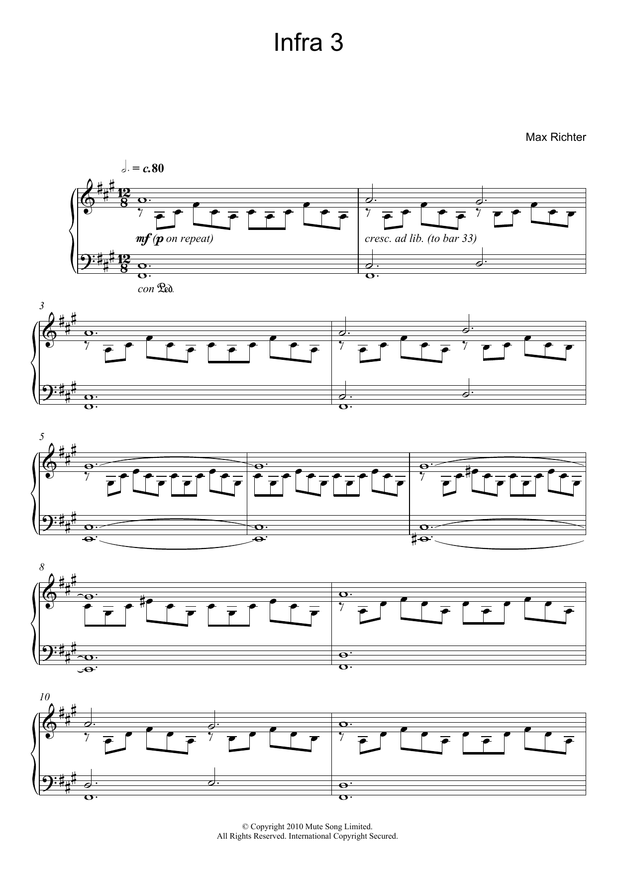 Max Richter Infra 3 sheet music notes and chords arranged for Piano Solo