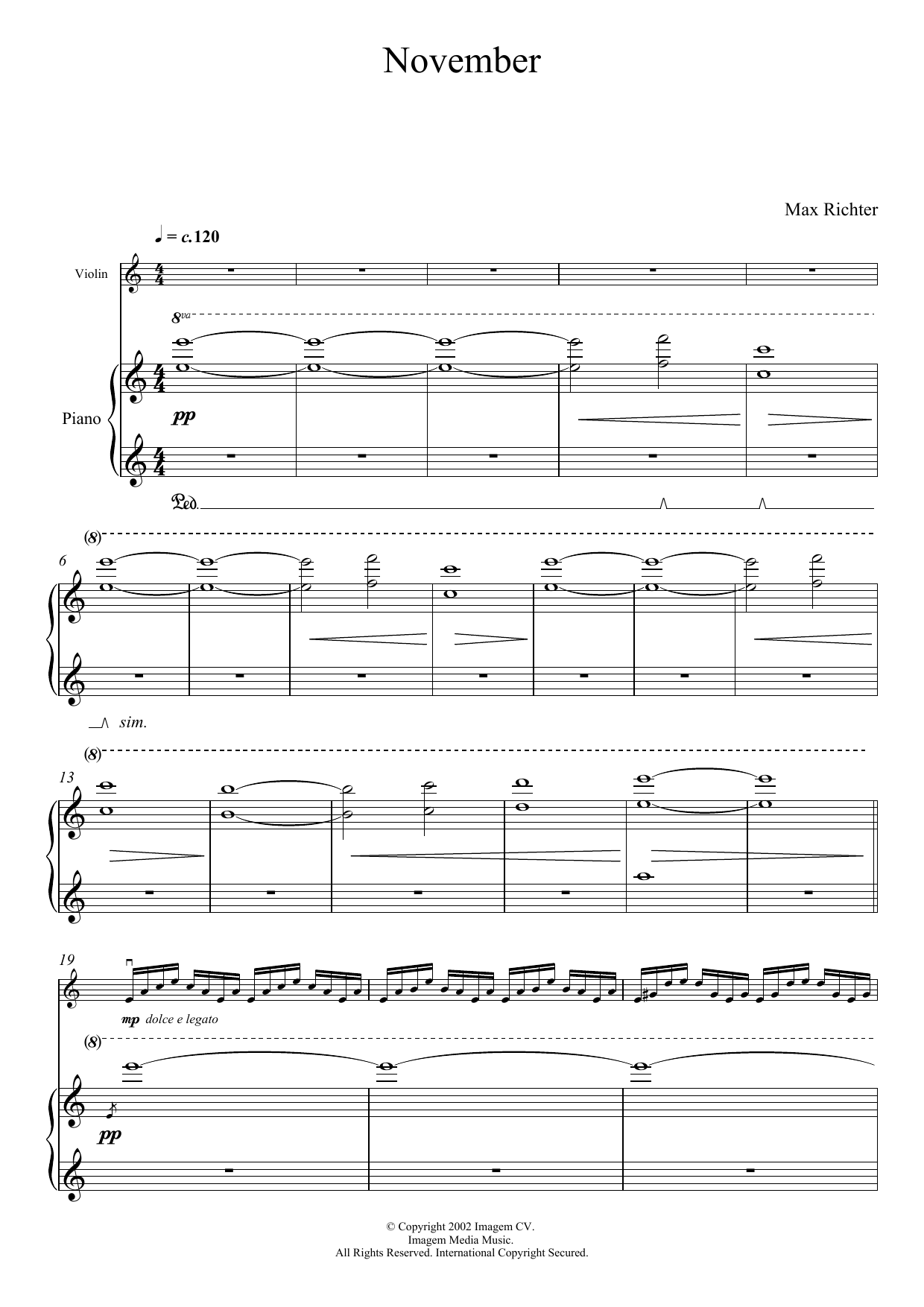 Max Richter November sheet music notes and chords arranged for Violin and Piano