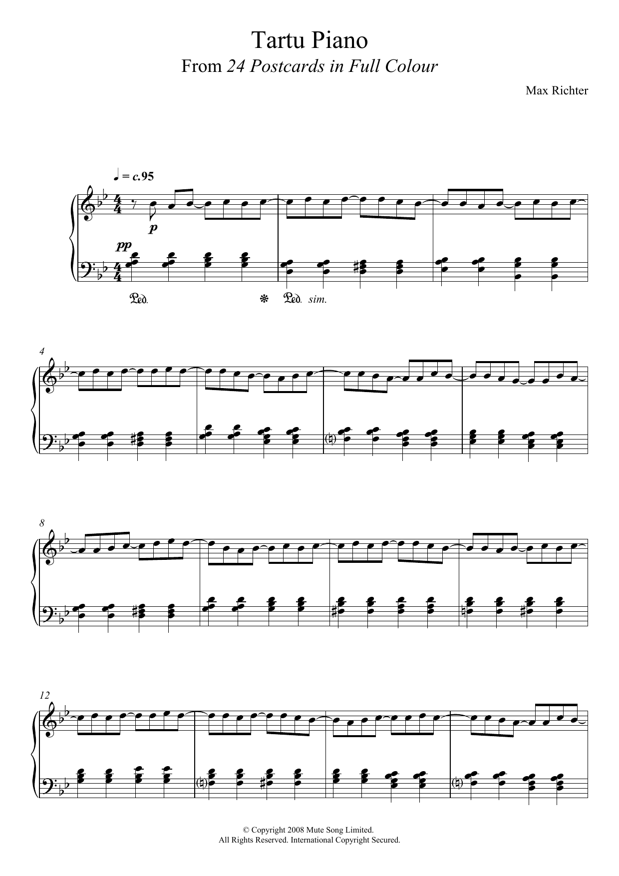 Max Richter The Tartu Piano sheet music notes and chords arranged for Piano Solo