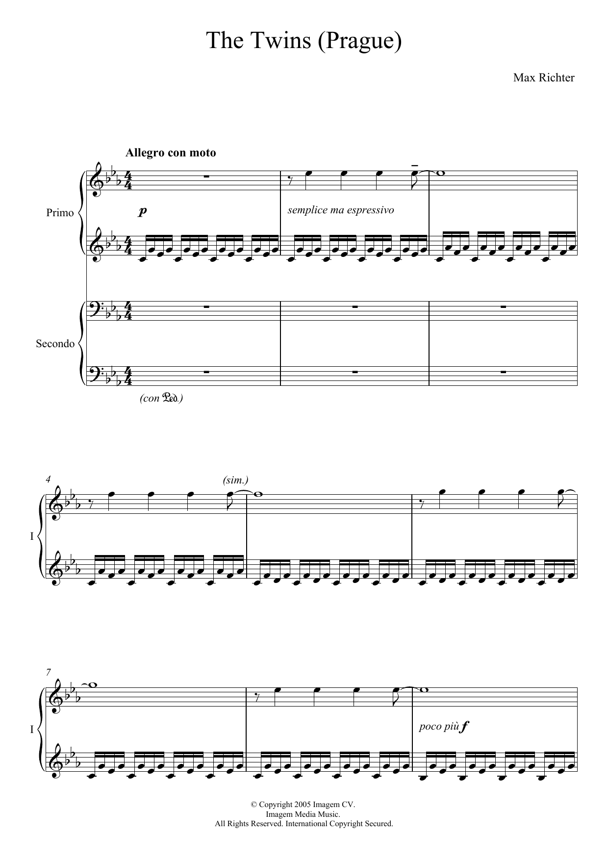Max Richter The Twins sheet music notes and chords arranged for Piano Duet