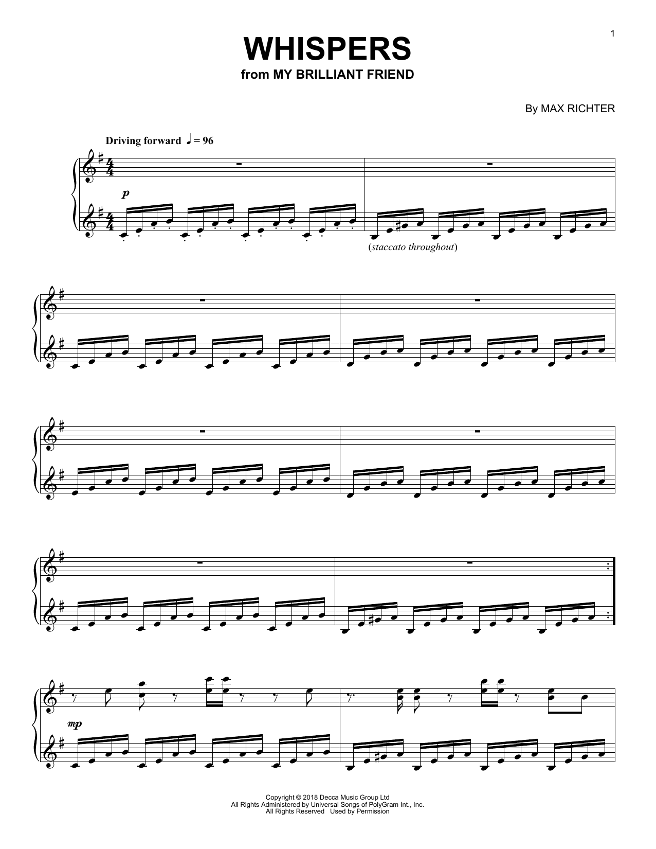 Max Richter Whispers (from My Brilliant Friend) sheet music notes and chords arranged for Piano Solo