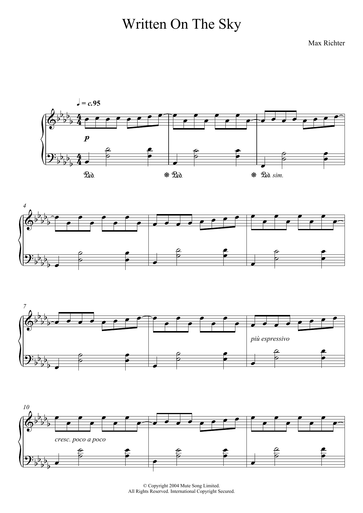 Max Richter Written On The Sky sheet music notes and chords arranged for Easy Piano