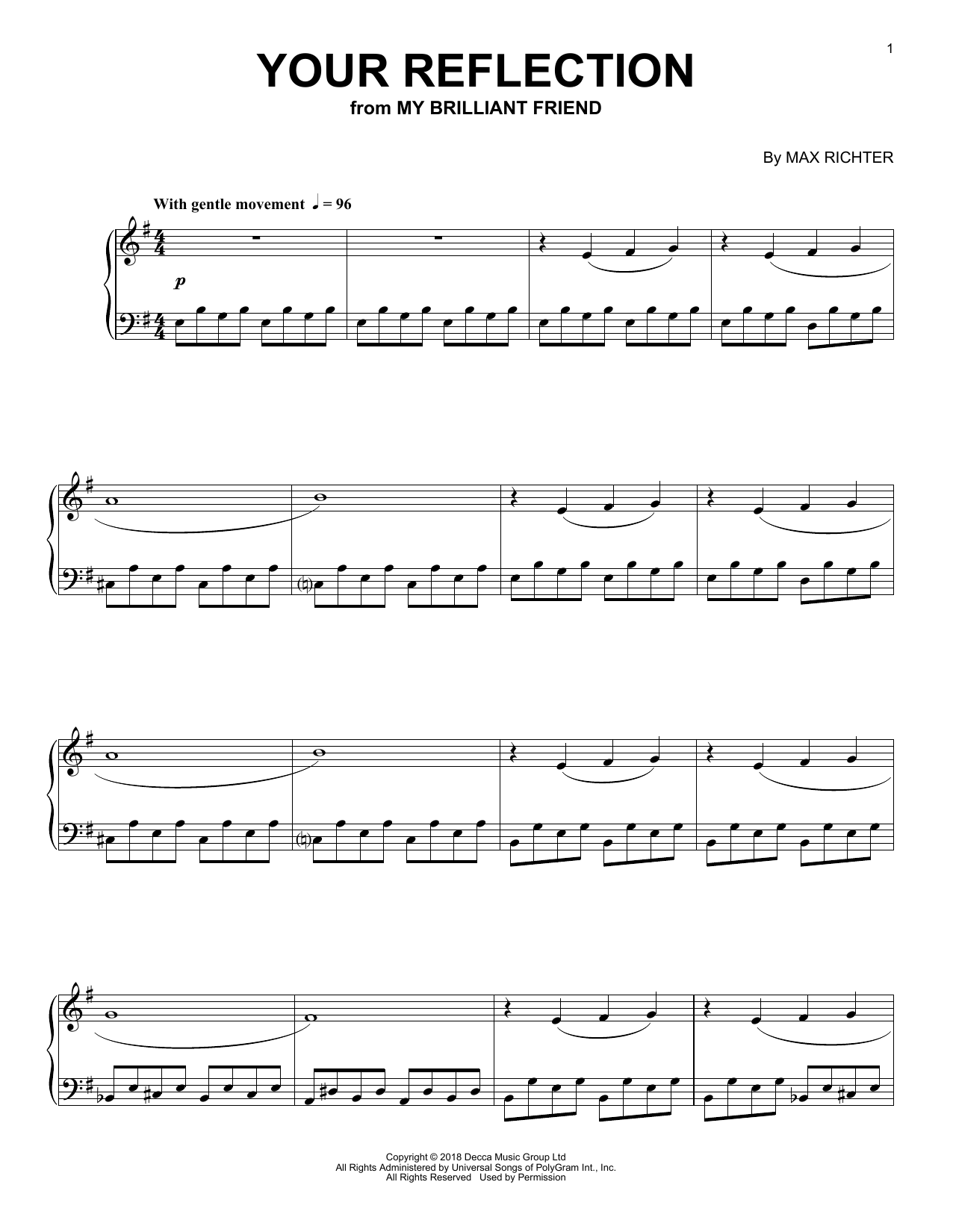 Max Richter Your Reflection (from My Brilliant Friend) sheet music notes and chords arranged for Piano Solo