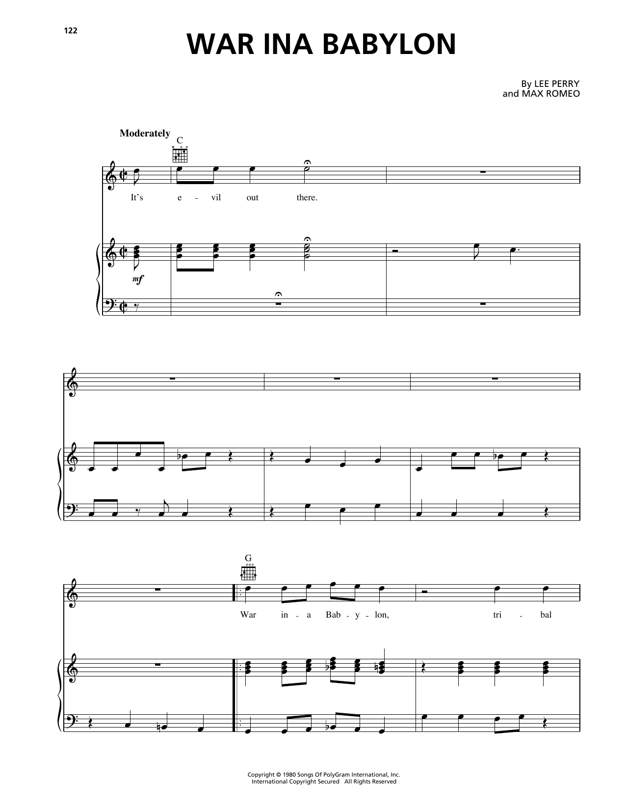 Max Romeo War Ina Babylon sheet music notes and chords arranged for Piano, Vocal & Guitar Chords (Right-Hand Melody)