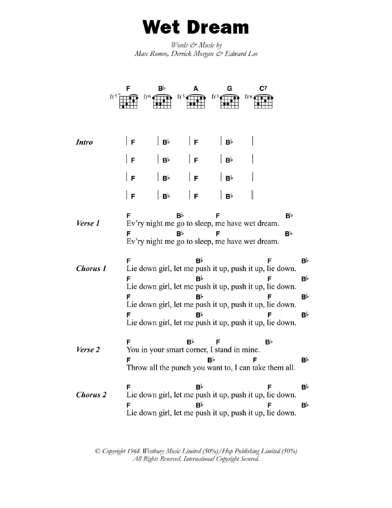 Max Romeo Wet Dream sheet music notes and chords arranged for Guitar Chords/Lyrics