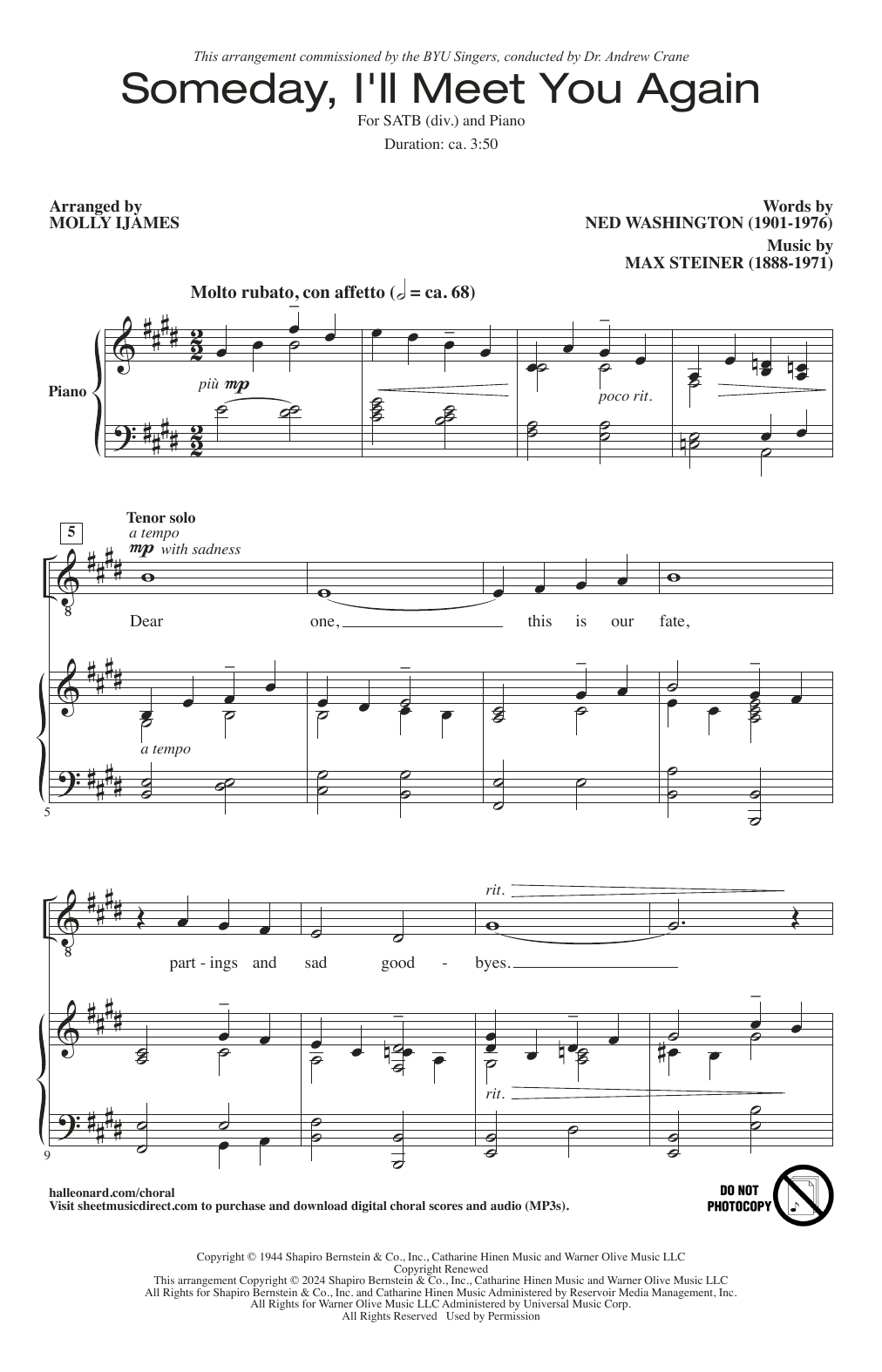 Max Steiner Someday, I'll Meet You Again (arr. Molly Ijames) sheet music notes and chords arranged for SATB Choir
