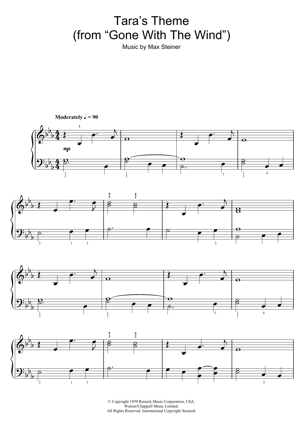 Max Steiner Tara Theme (from 'Gone With The Wind') sheet music notes and chords arranged for Easy Piano