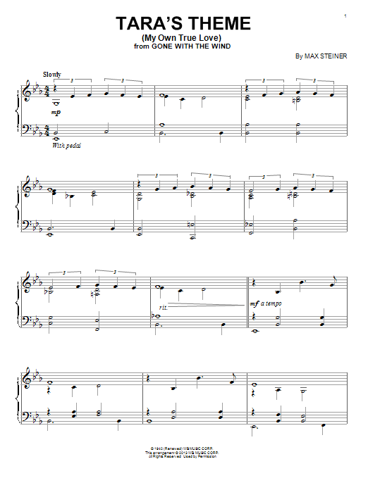Max Steiner Tara's Theme (My Own True Love) sheet music notes and chords arranged for Piano Solo