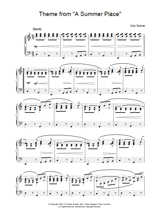 Max Steiner Theme From A Summer Place sheet music notes and chords arranged for Piano Solo