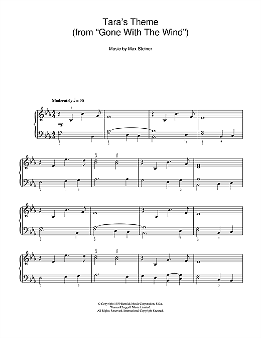 Max Steiner Tara Theme (from 'Gone With The Wind') sheet music notes and chords arranged for Easy Piano