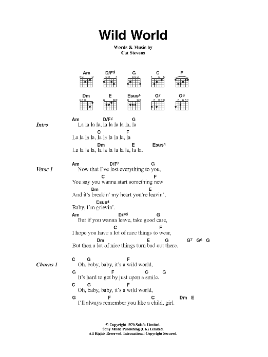 Maxi Priest Wild World sheet music notes and chords arranged for Guitar Chords/Lyrics