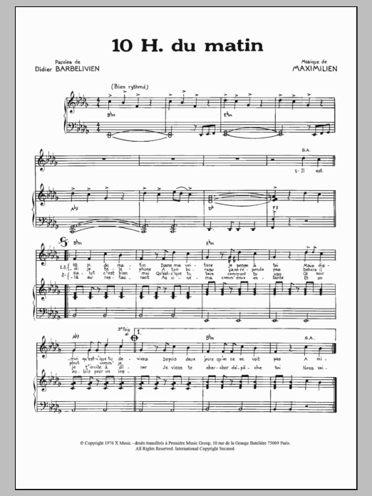 Maximilien Dix Heures Du Matin sheet music notes and chords arranged for Piano & Vocal