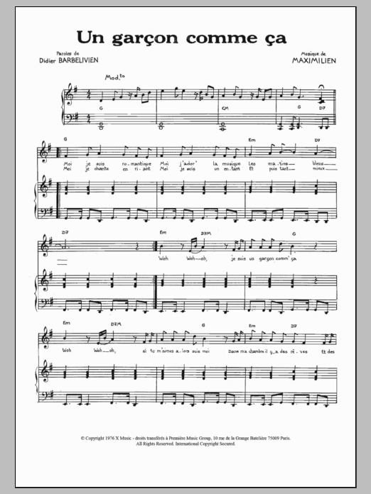 Maximilien Un Garcon Comme Ca sheet music notes and chords arranged for Piano & Vocal