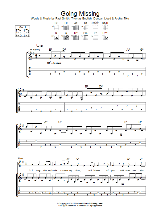 Maximo Park Going Missing sheet music notes and chords arranged for Guitar Tab