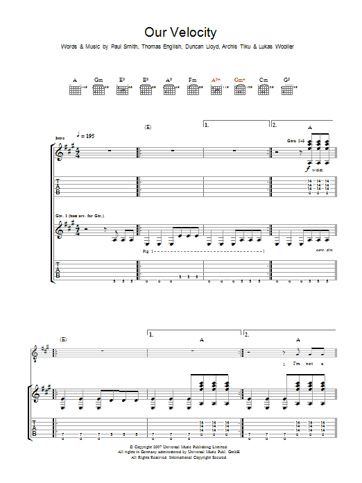 Maximo Park Our Velocity sheet music notes and chords arranged for Guitar Chords/Lyrics