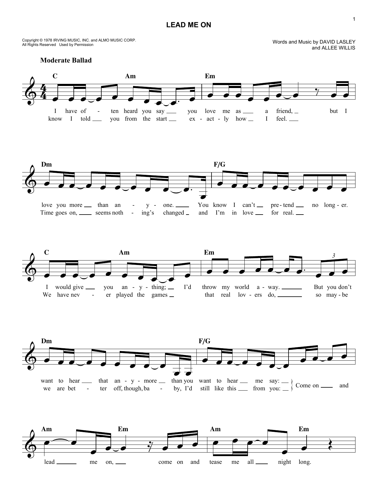 Maxine Nightingale Lead Me On sheet music notes and chords arranged for Easy Lead Sheet / Fake Book