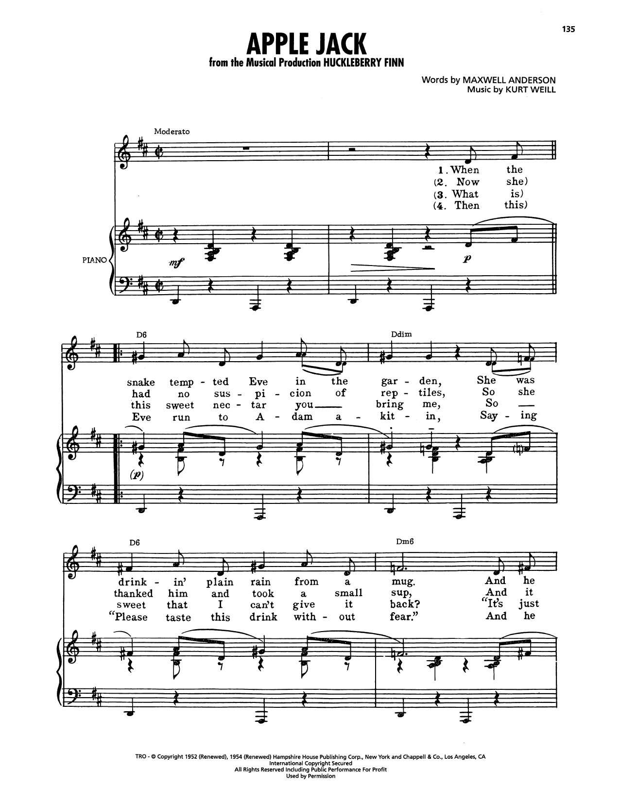 Maxwell Anderson Apple Jack (from Huckleberry Finn) sheet music notes and chords arranged for Piano, Vocal & Guitar Chords (Right-Hand Melody)