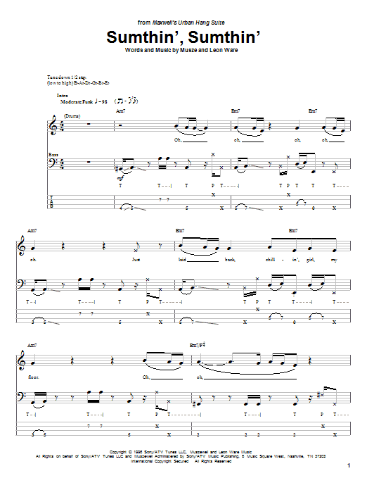 Maxwell Sumthin', Sumthin' sheet music notes and chords arranged for Bass Guitar Tab