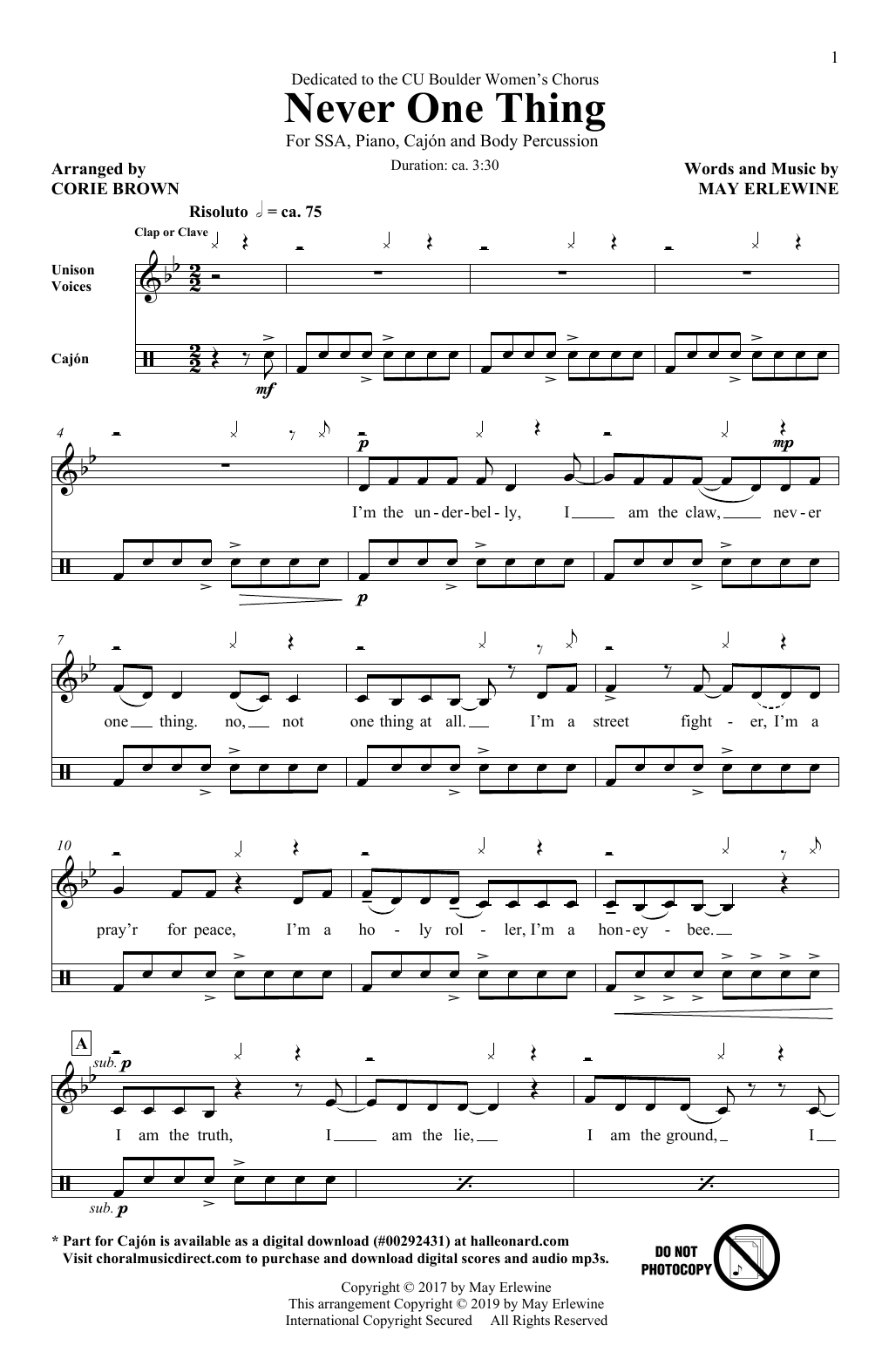 May Erlewine Never One Thing (arr. Corie Brown) sheet music notes and chords arranged for SSA Choir