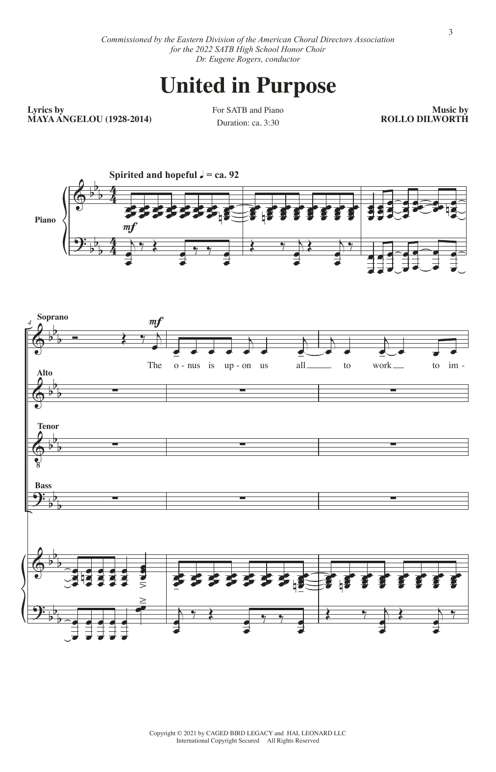 Maya Angelou and Rollo Dilworth United In Purpose sheet music notes and chords arranged for TTBB Choir