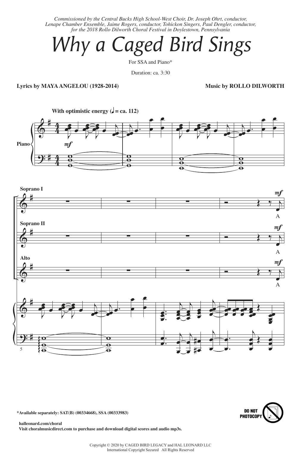 Maya Angelou and Rollo Dilworth Why A Caged Bird Sings sheet music notes and chords arranged for SATB Choir