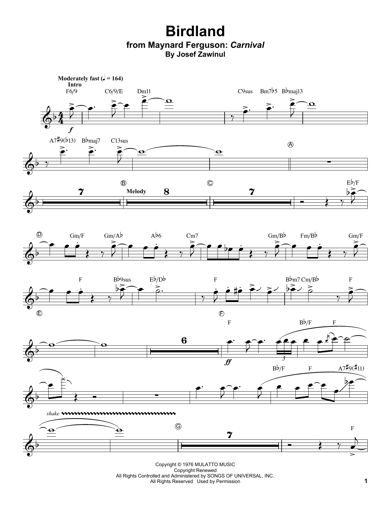 Maynard Ferguson Birdland sheet music notes and chords arranged for Trumpet Transcription