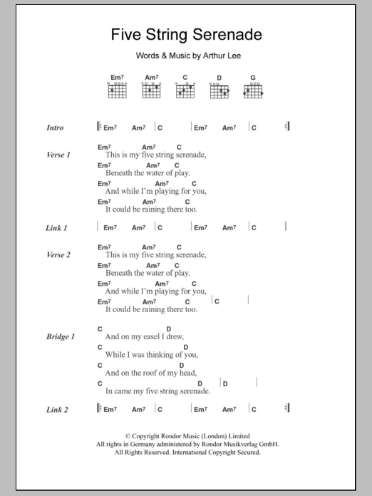 Mazzy Star Five String Serenade sheet music notes and chords arranged for Guitar Chords/Lyrics