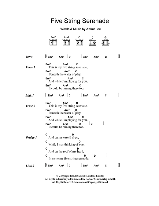 Mazzy Star Five String Serenade sheet music notes and chords arranged for Guitar Chords/Lyrics