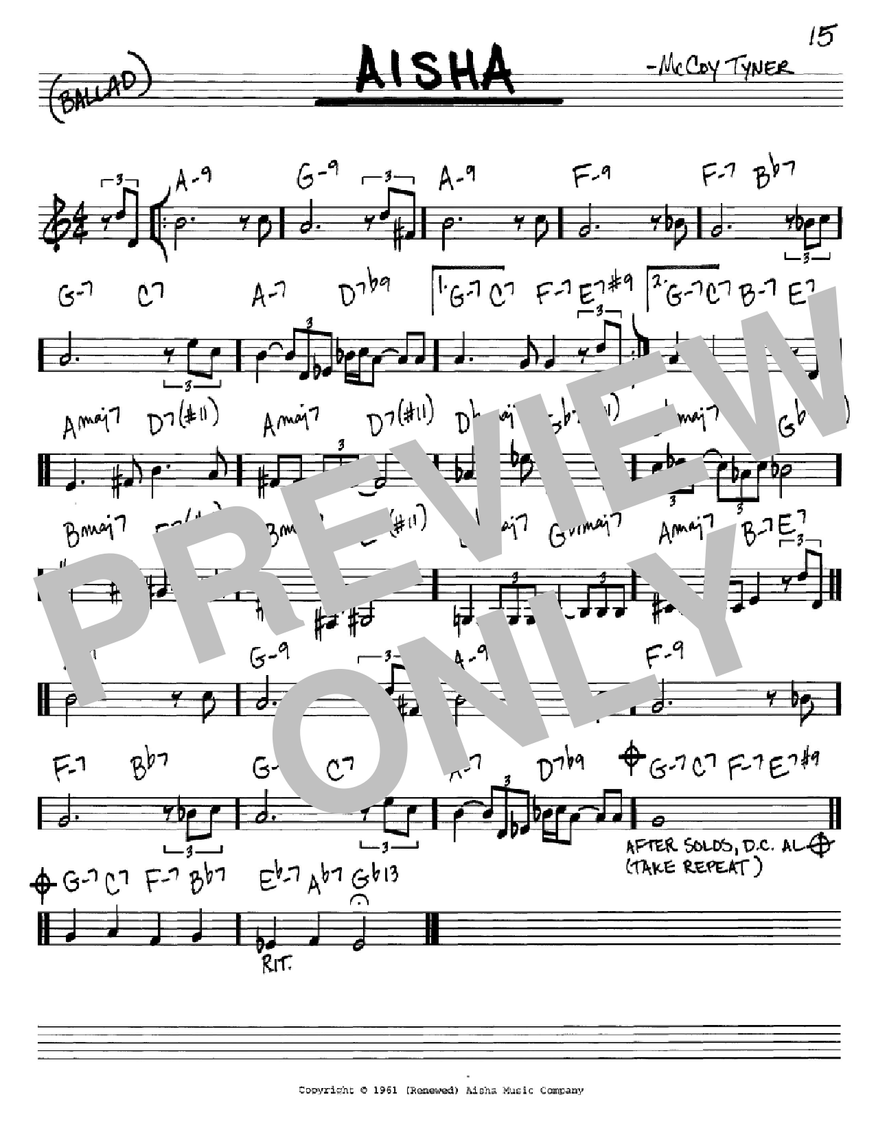 McCoy Tyner Aisha sheet music notes and chords arranged for Real Book – Melody & Chords – C Instruments