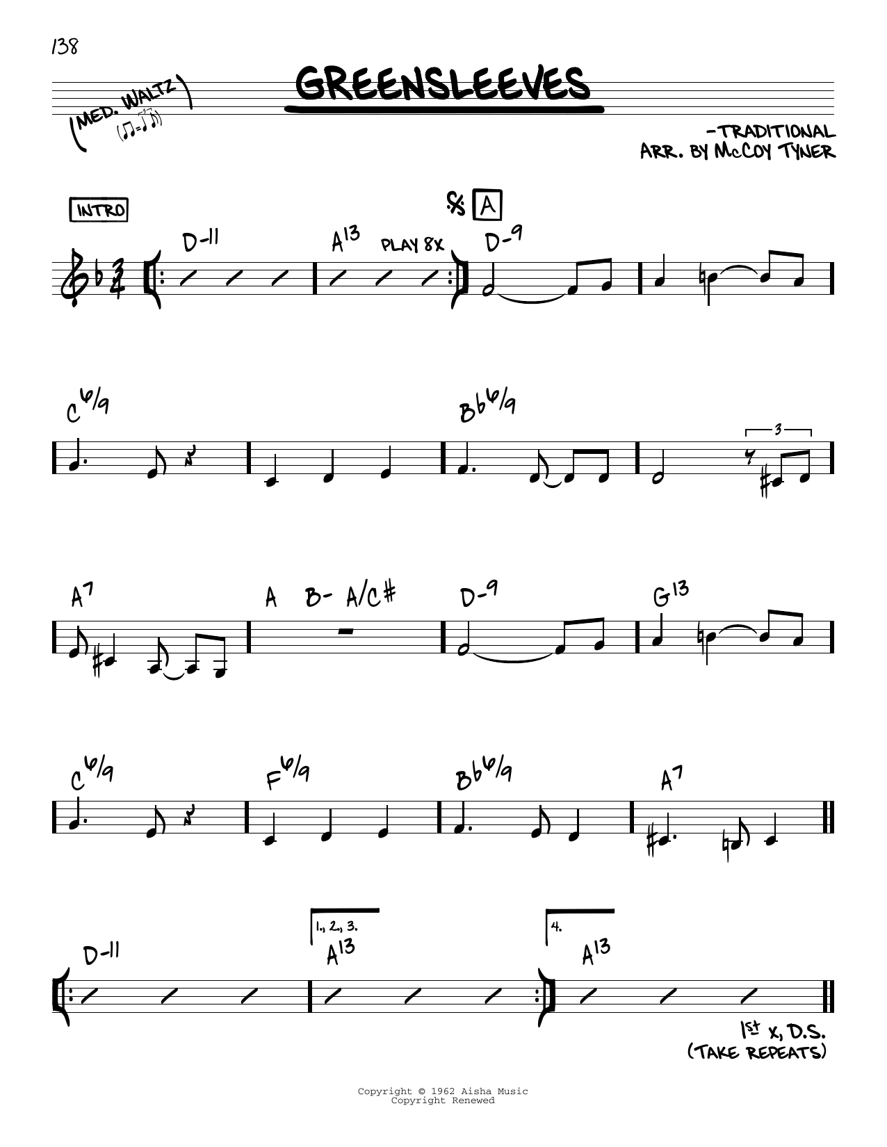 McCoy Tyner (Arr.) Greensleeves sheet music notes and chords arranged for Real Book – Melody & Chords