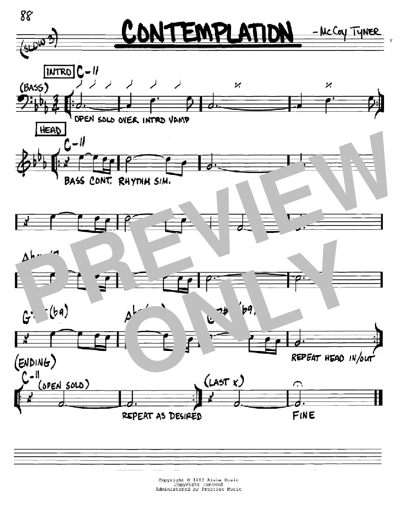 McCoy Tyner Contemplation sheet music notes and chords arranged for Real Book – Melody & Chords – Bass Clef Instruments