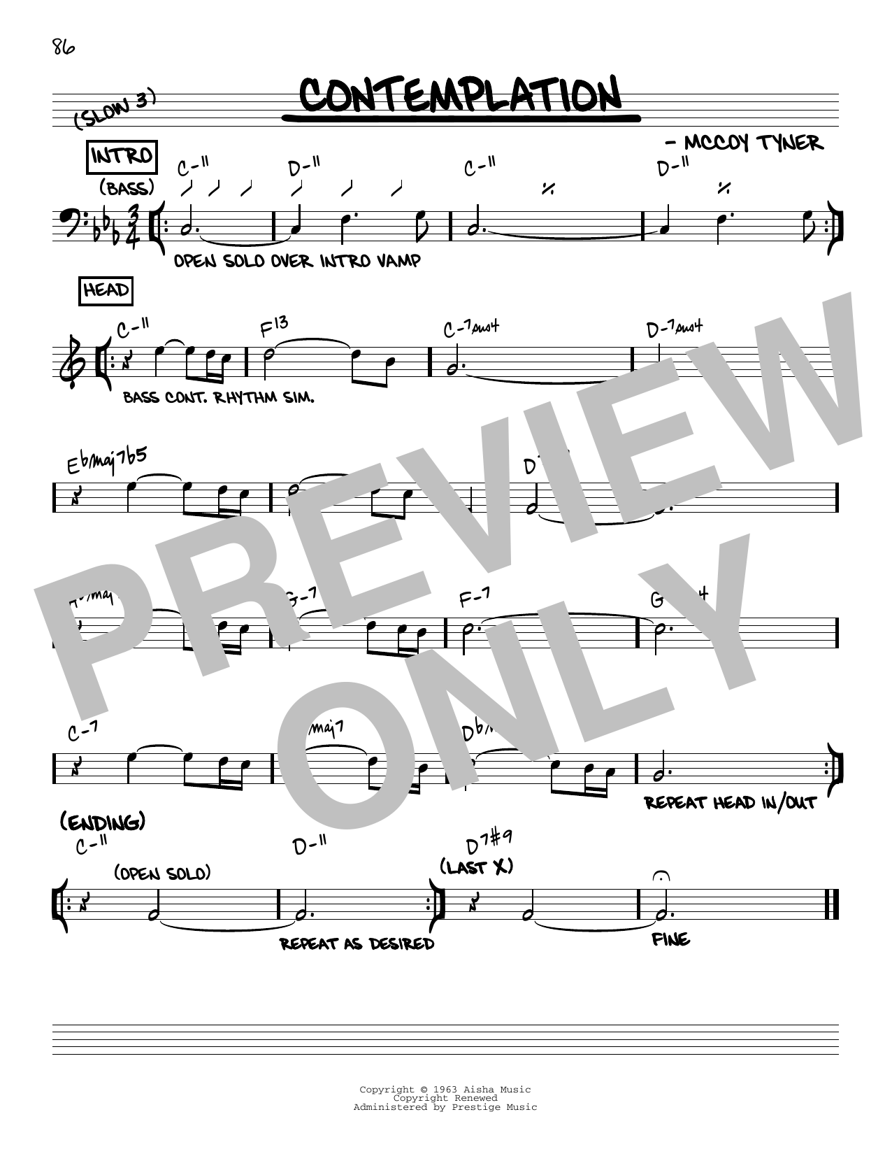 McCoy Tyner Contemplation [Reharmonized version] (arr. Jack Grassel) sheet music notes and chords arranged for Real Book – Melody & Chords