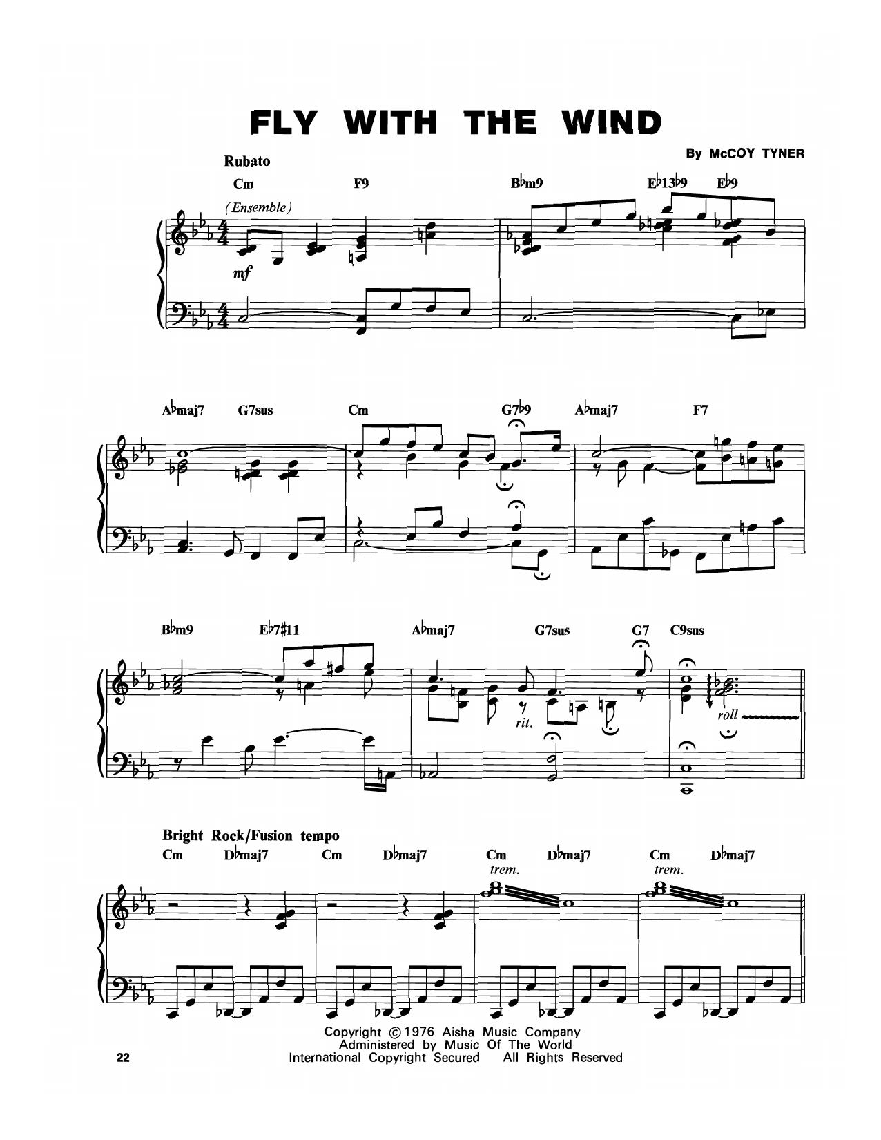 McCoy Tyner Fly With The Wind sheet music notes and chords arranged for Piano Transcription