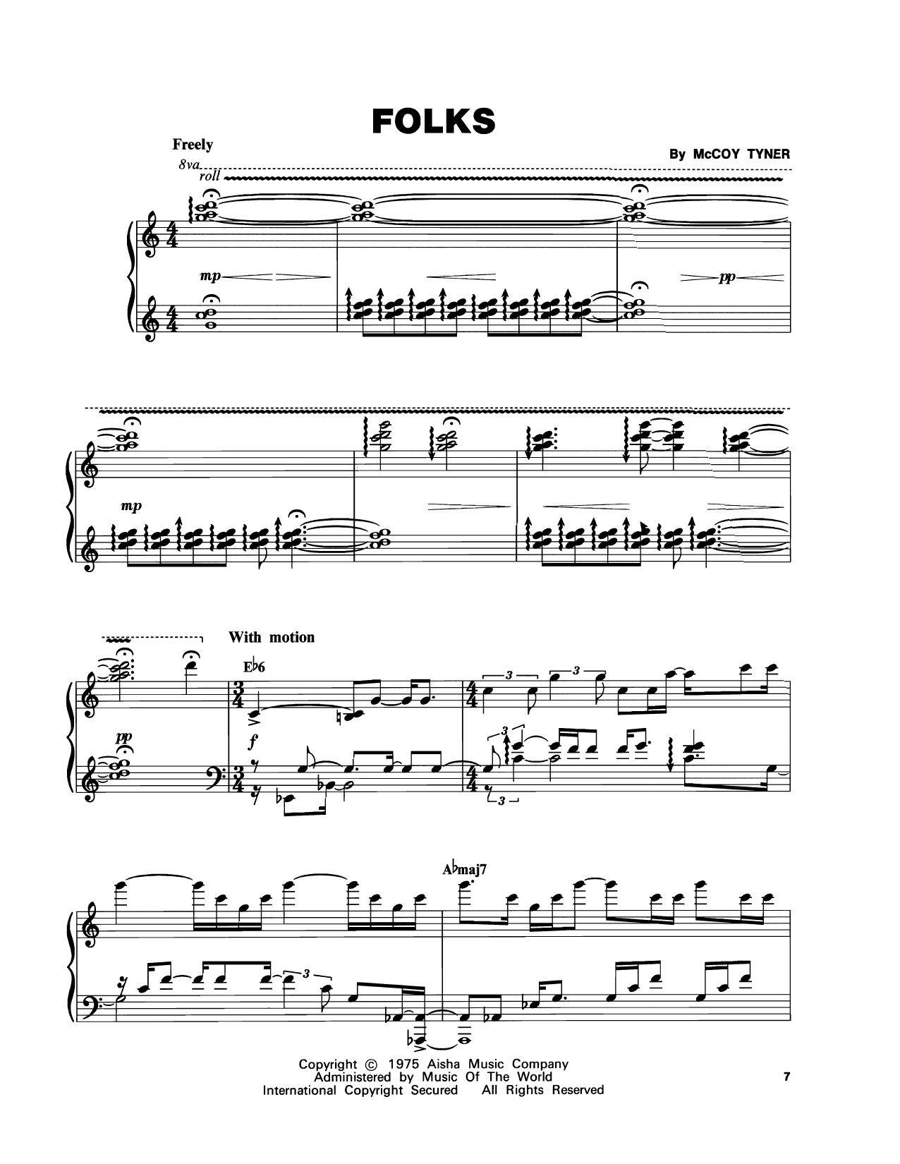 McCoy Tyner Folks sheet music notes and chords arranged for Piano Transcription