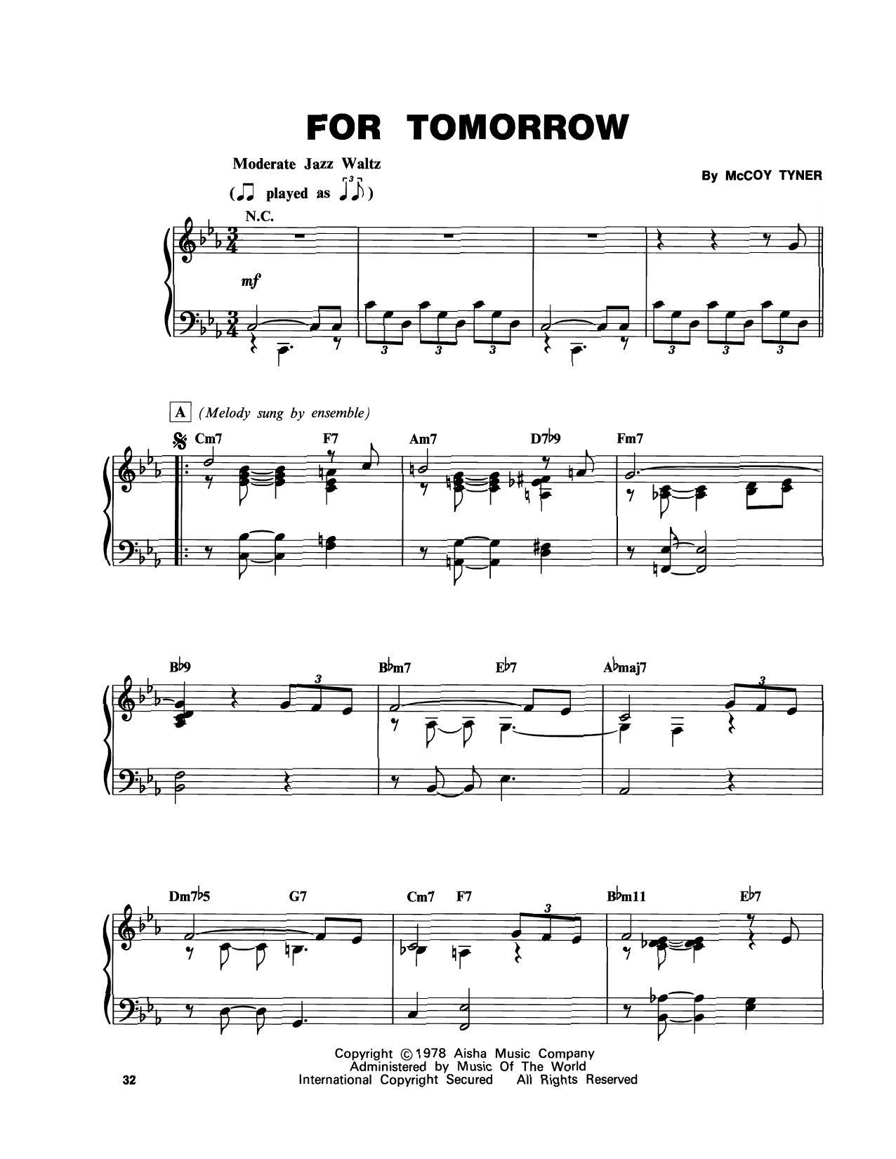 McCoy Tyner For Tomorrow sheet music notes and chords arranged for Piano Transcription