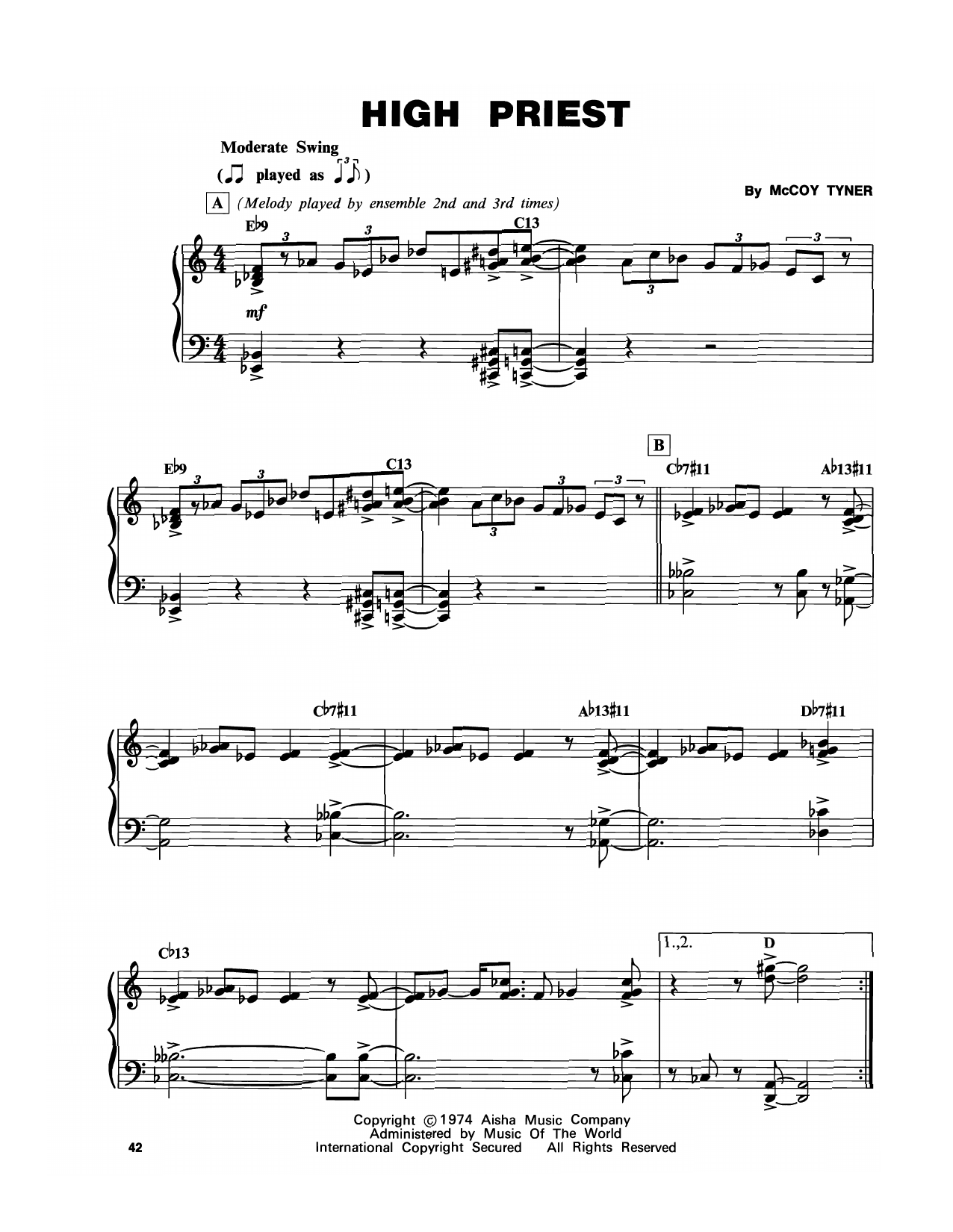 McCoy Tyner High Priest sheet music notes and chords arranged for Piano Transcription