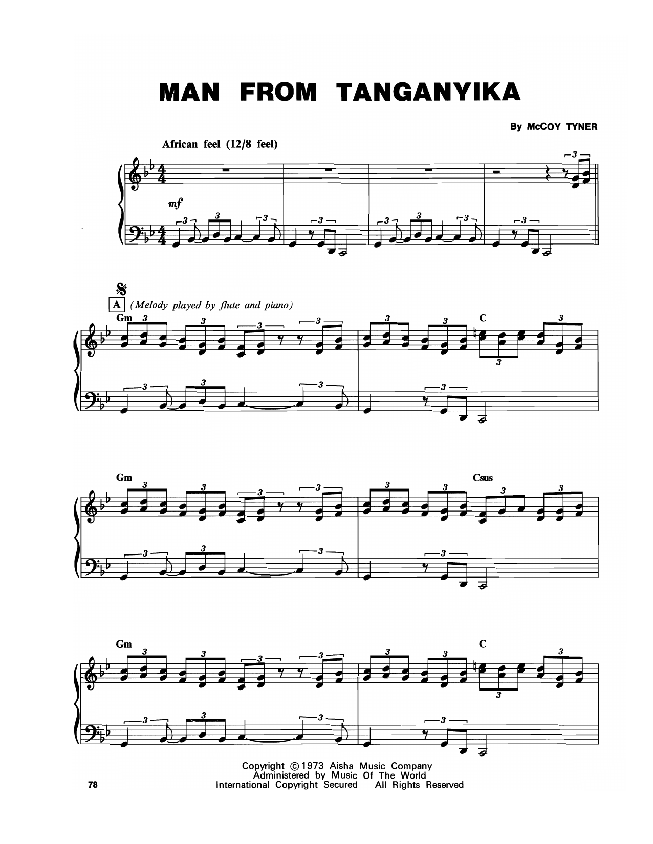 McCoy Tyner Man From Tanganyika sheet music notes and chords arranged for Piano Transcription
