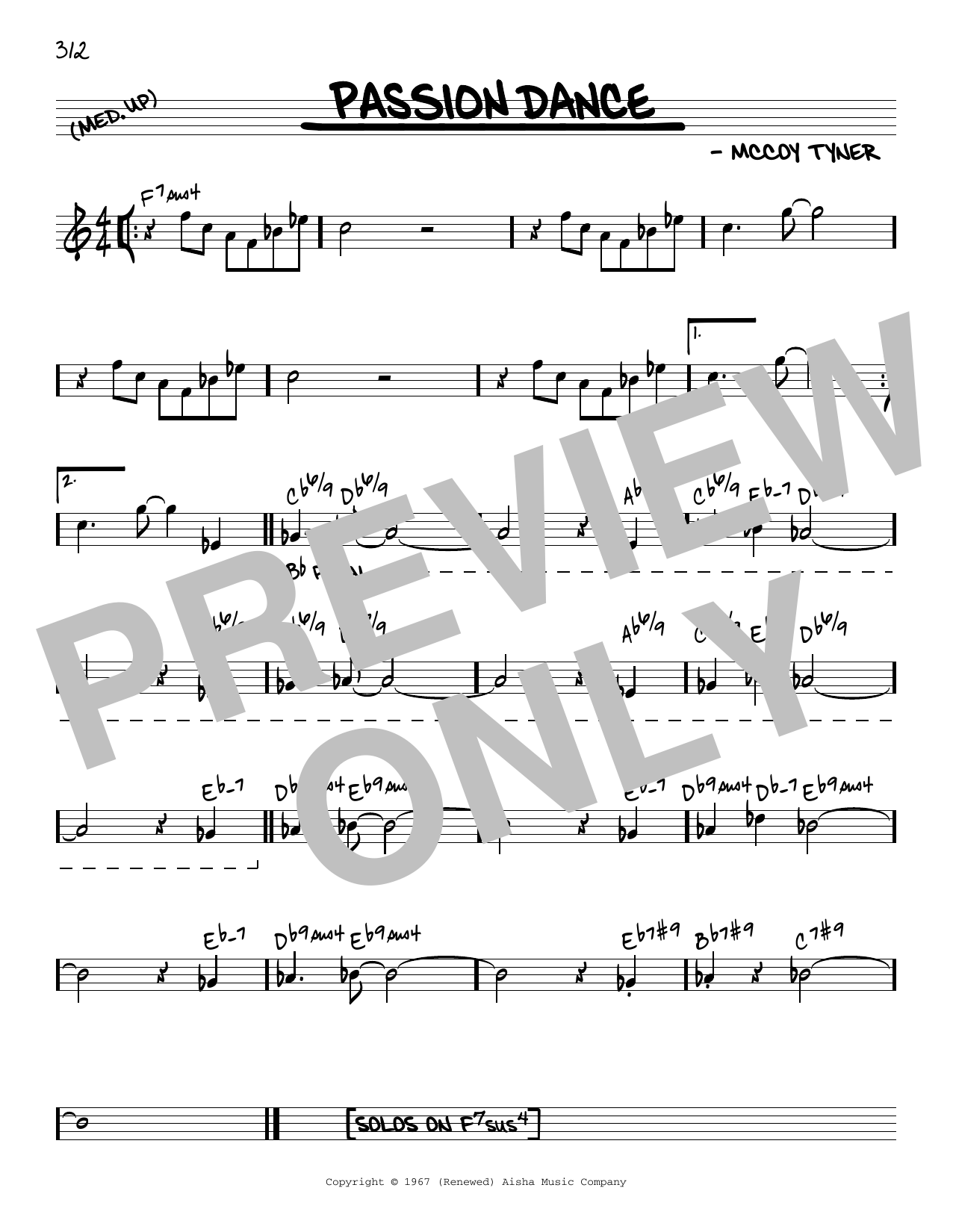 McCoy Tyner Passion Dance [Reharmonized version] (arr. Jack Grassel) sheet music notes and chords arranged for Real Book – Melody & Chords