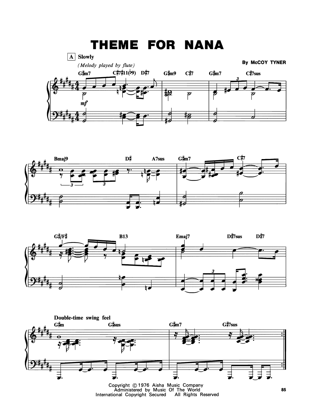 McCoy Tyner Theme For Nana sheet music notes and chords arranged for Piano Transcription