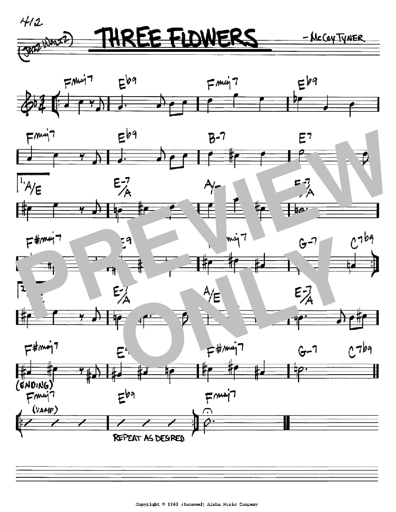 McCoy Tyner Three Flowers sheet music notes and chords arranged for Real Book – Melody & Chords – Bass Clef Instruments