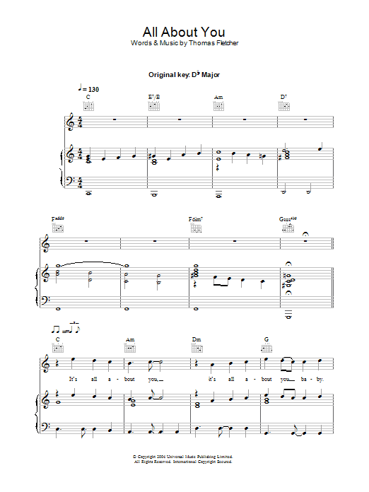 McFly All About You sheet music notes and chords arranged for Alto Sax Solo