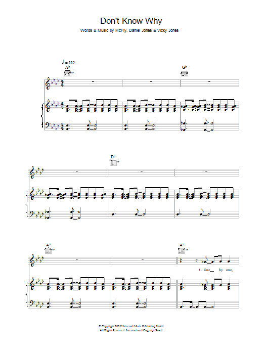 McFly Don't Know Why sheet music notes and chords arranged for Piano, Vocal & Guitar Chords