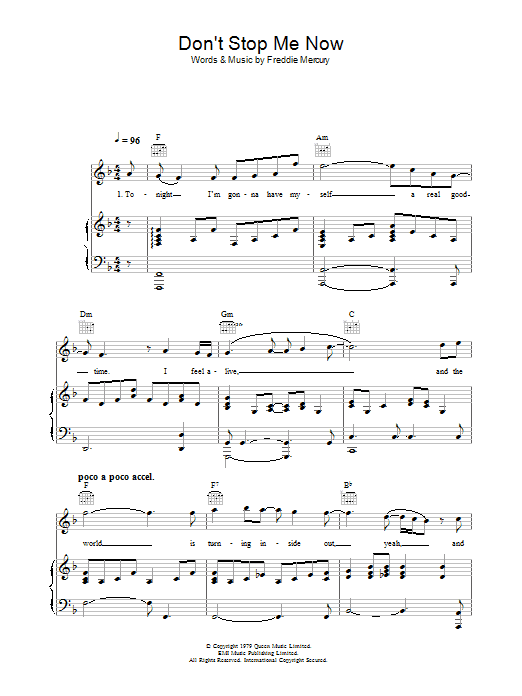 McFly Don't Stop Me Now sheet music notes and chords arranged for Piano, Vocal & Guitar Chords