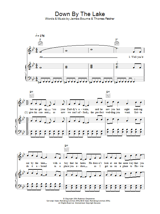 McFly Down By The Lake sheet music notes and chords arranged for Piano, Vocal & Guitar Chords